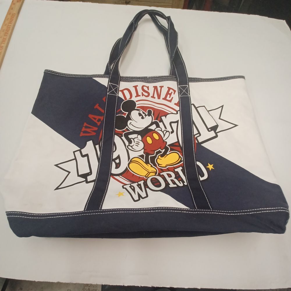 Disney‎ Mickey Mouse Canvas Tote Bag Navy, White Retro Graphic Shopping Carryall
